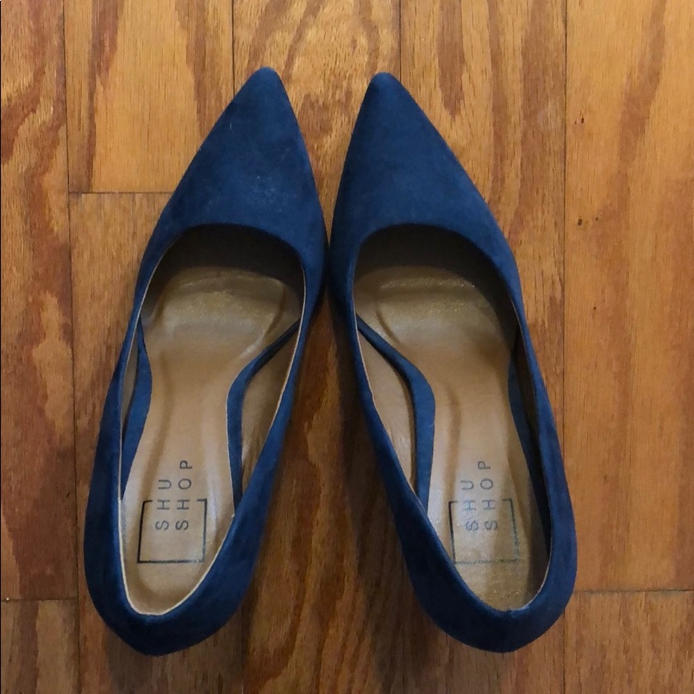 Navy blue suede chunky heels